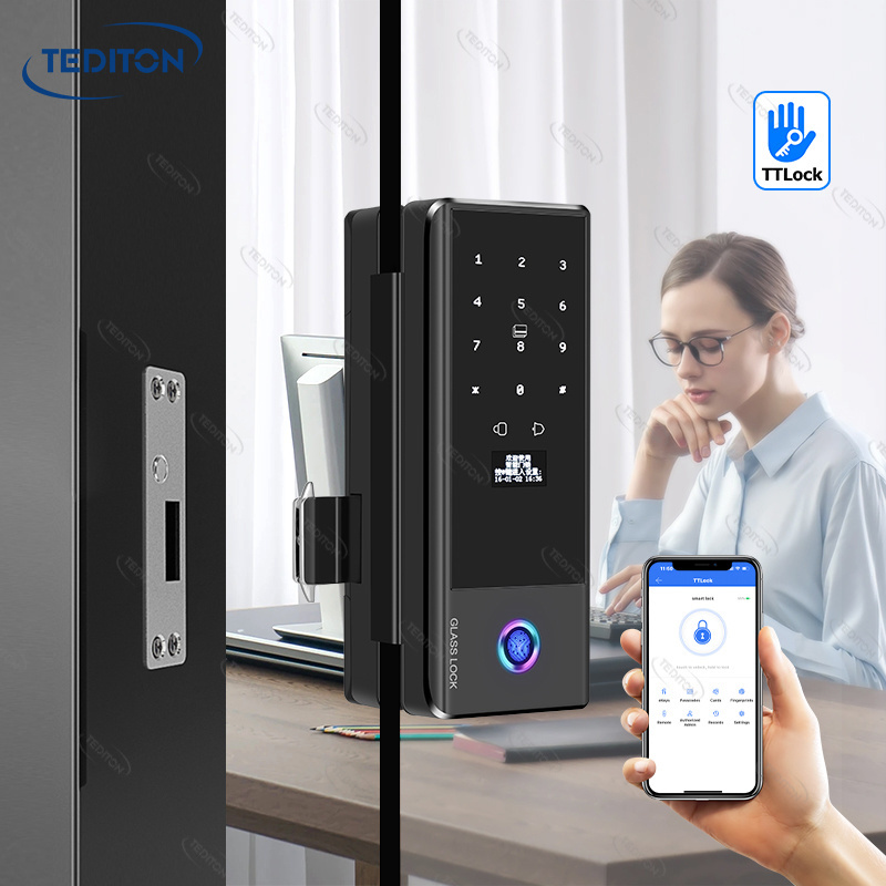 Tediton wifi electronica office deadbolt handprint security ttlock cerradura inteligente smart glass door lock fingerprint