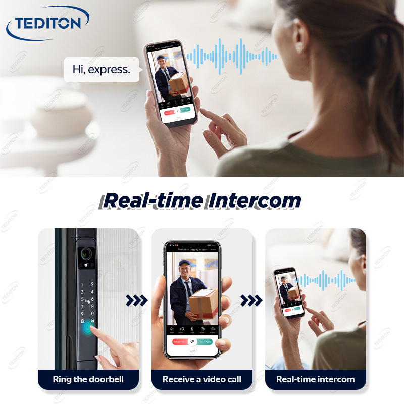 Tediton Tuya IP64 Video Intercom Real Time Smart Life Vertical Face Lock Face Recognition Key Lock