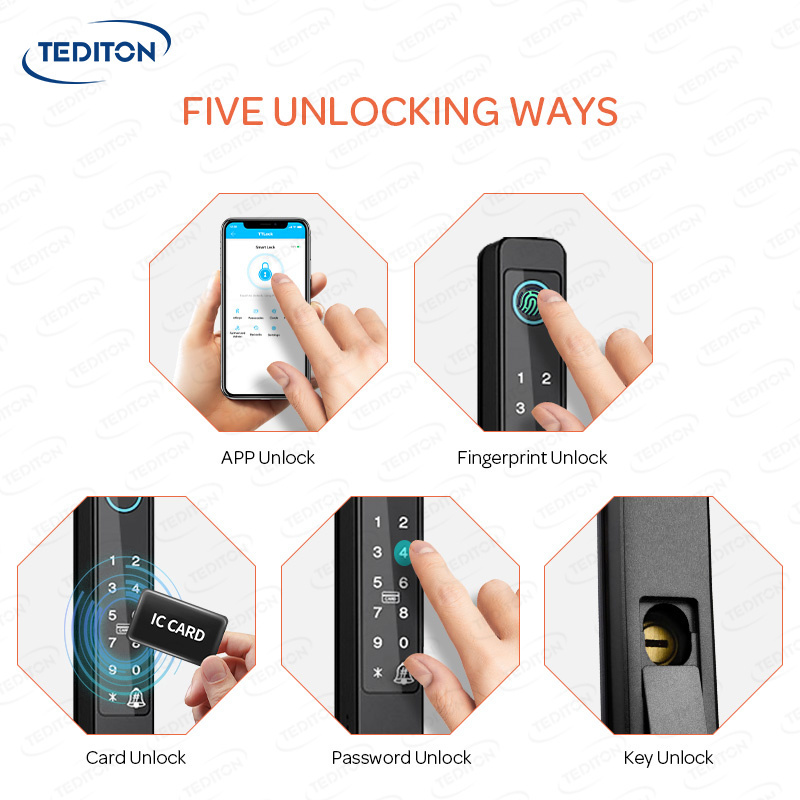 Tediton  Waterproof Zinc Alloy TTLock APP Smart Fingerprint Password Sliding Door Lock