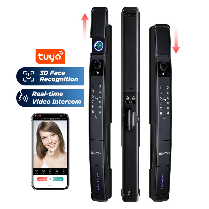 Tediton Tuya IP64 Video Intercom Real Time Smart Life Vertical Face Lock Face Recognition Key Lock