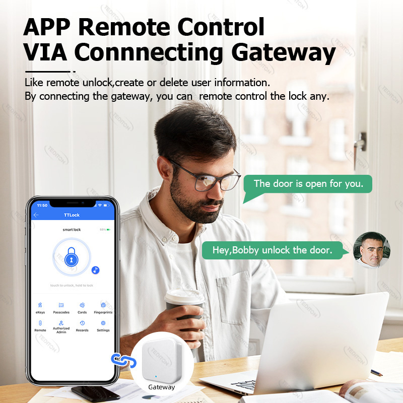 Tediton wifi electronica office deadbolt handprint security ttlock cerradura inteligente smart glass door lock fingerprint
