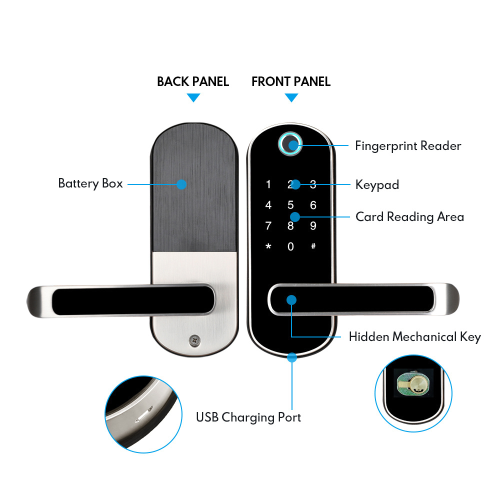 Tuya smart home alexa security WiFi biometric fingerprint electronic door lock with Doorbell