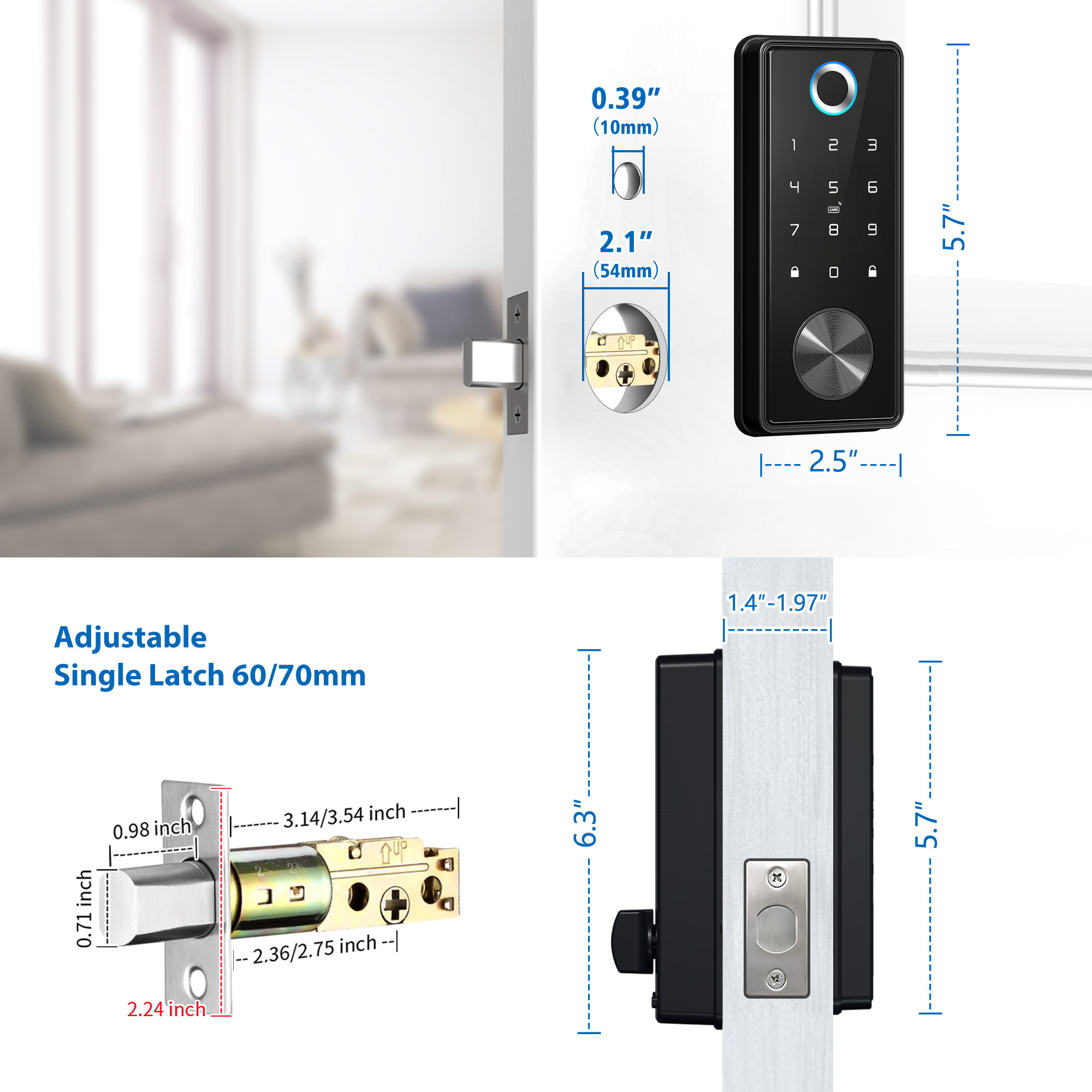 Tediton Cerraduras Inteligentes Wifi Wireless Combination Password Biometric Fingerprint TTlock Electronic Locks Smart Door Lock