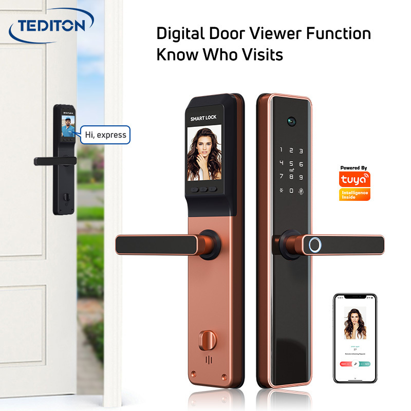 Tediton Security Tuya Wifi APP video Camera intercom chapas inteligentes Electronic Biometric Smart Door Fingerprint Lock