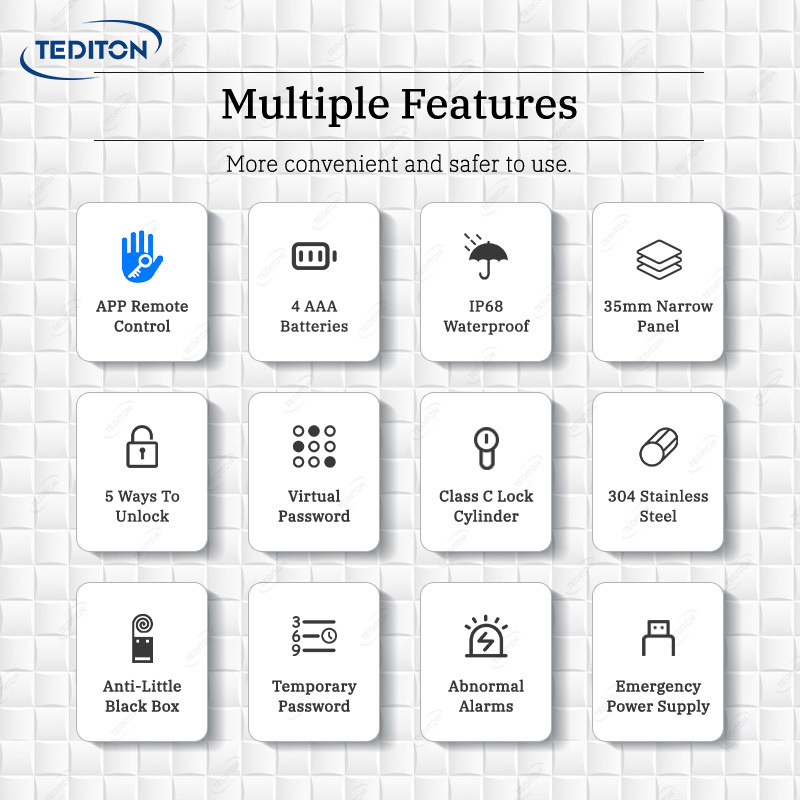 Tediton 92 Mortise IP68 Keyless TTlock Electronic Intelligent Door Handle Lock Smart Fingerprint Sliding Door Lock