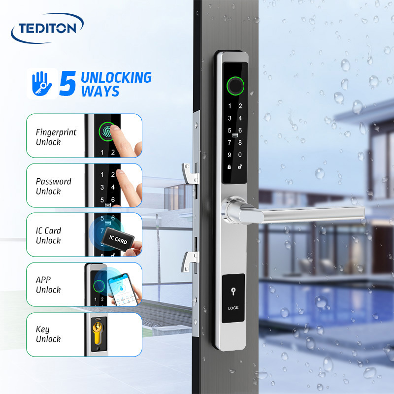 Tediton Keyless TTlock Electronic Intelligent Door Handle Lock Fingerprint Sliding Glass Door Lock