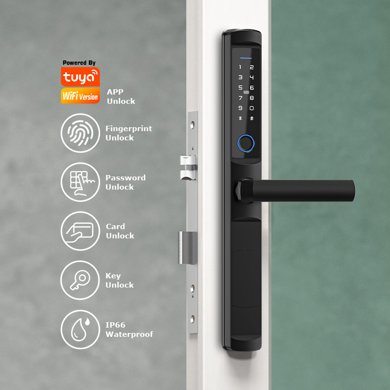 IP65 Biometric Fingerprint Frameless Sliding Electric Glass Door Lock patio sliding door lock smart lock