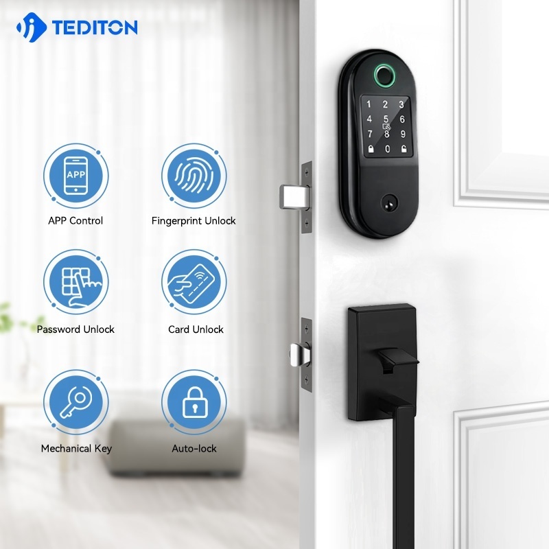 Tediton TTlock APP WiFi Electronic Smart Password door lock with Biometric Fingerprint Rfid Code Combination