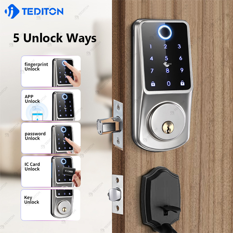 Tediton free shipping Smart Entrance ttlock tuya app Fingerprint Keyless Electric Code Combination Electronic Deadbolt Door lock