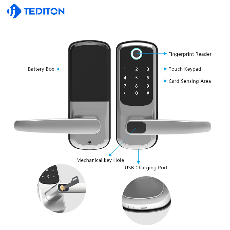 Anti theft Ttlock APP Automatic Electronic Biometric Fingerprint Digital Door Lock for Alexa Google home