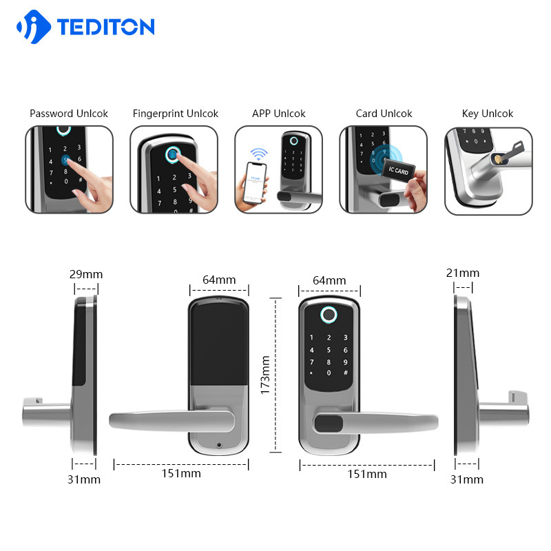 Anti theft Ttlock APP Automatic Electronic Biometric Fingerprint Digital Door Lock for Alexa Google home