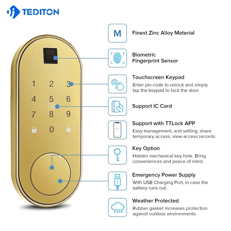 Automatic Keyless WiFi BLE APP Electronic Digital Classic Smart Lock with Touch-Screen Keypad Deadbolt