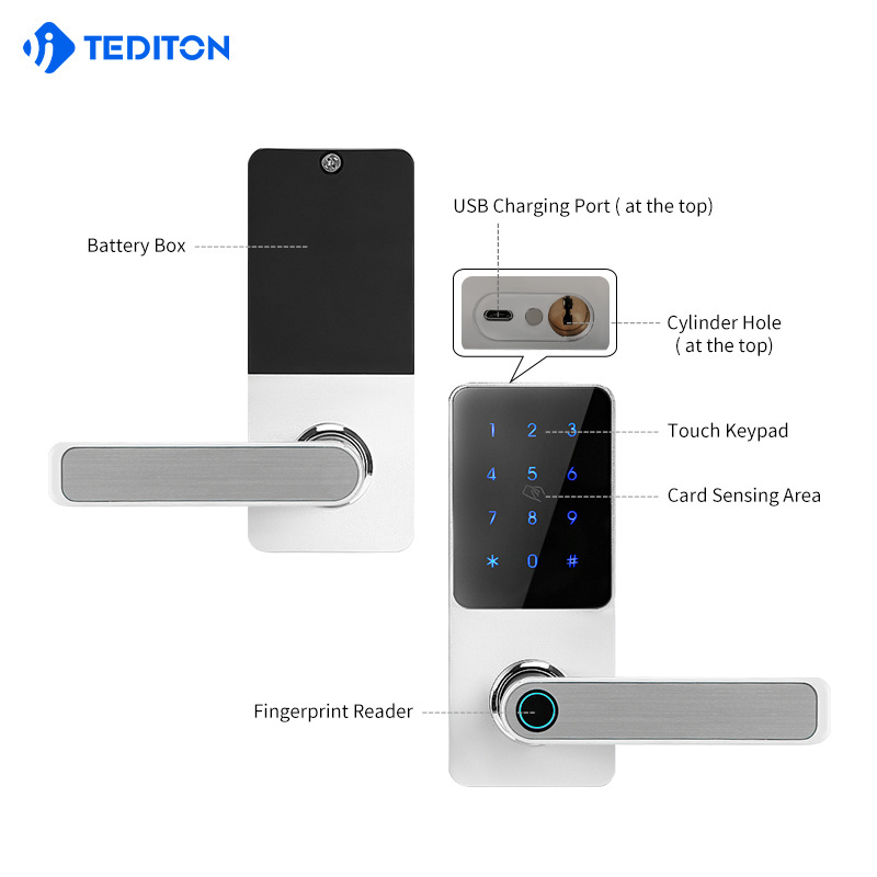 Wiif Fingerprint Password Rfid Card Keyless Universal Electronic Handle Smart Lock with TTlock APP