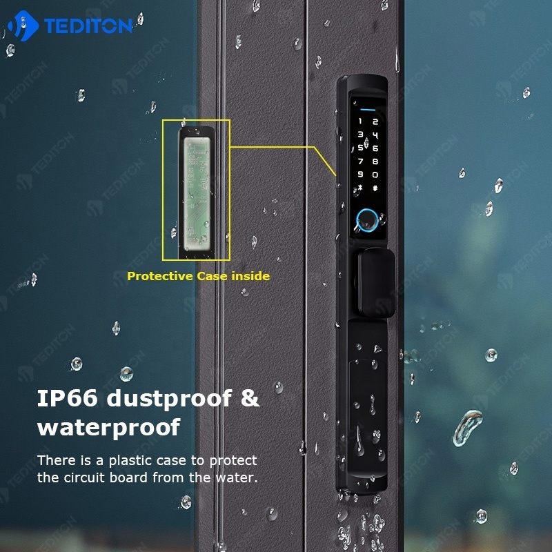 IP65 Waterproof Automatic Biometric Fingerprint Frameless Sliding Electric Glass Door Lock patio sliding door lock smart lock