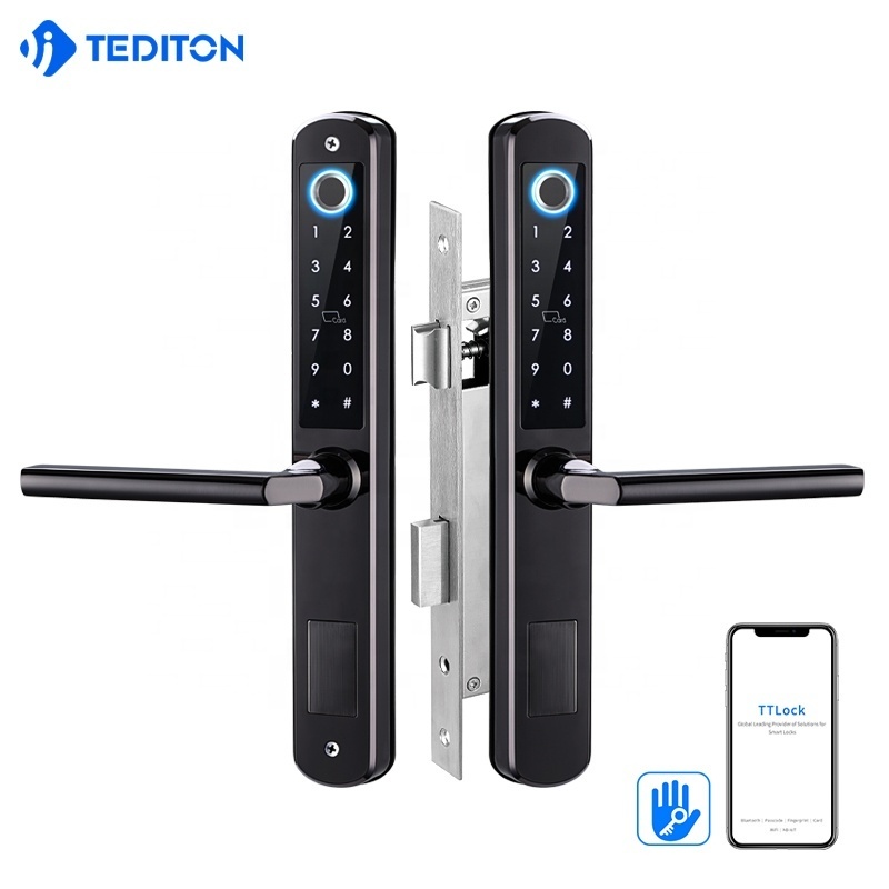 Tediton stainless steel Security Waterproof sliding APP Wifi ttlock dual sides fingerprint intelligent door lock