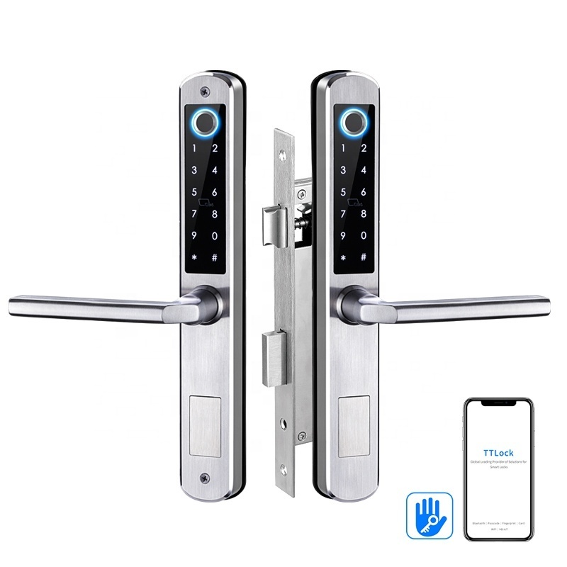 Tediton stainless steel Security Waterproof sliding APP Wifi ttlock dual sides fingerprint intelligent door lock