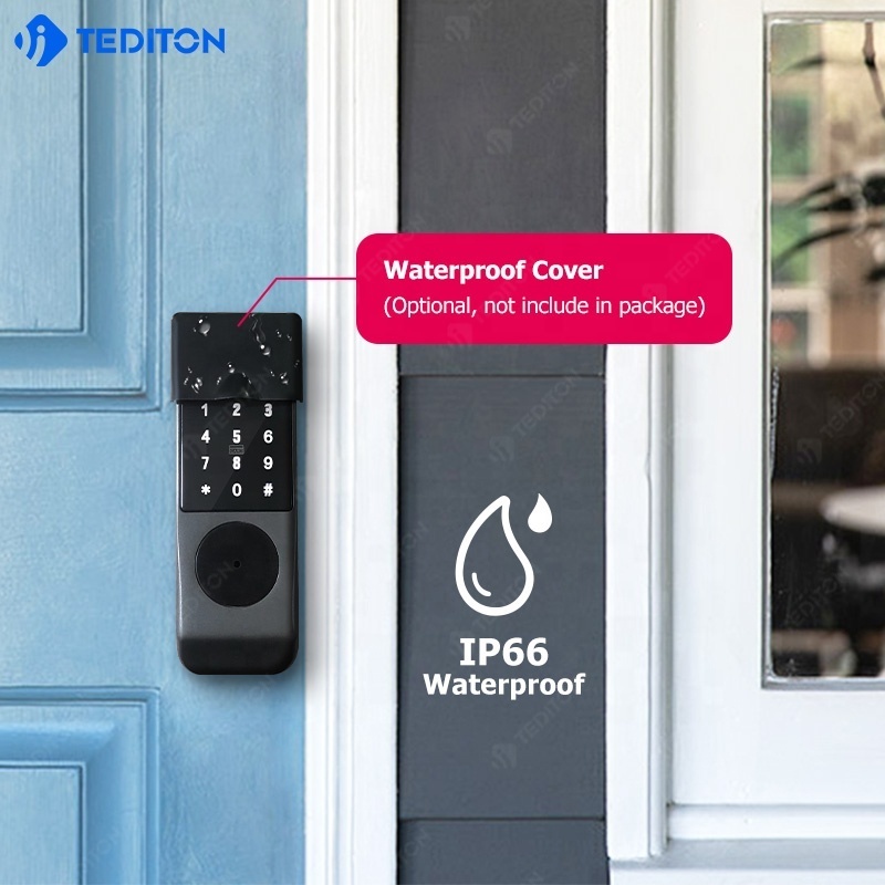 Tediton waterproof outdoor gate TTlock WiFi Version APP Smart Rim Double-Sided Fingerprint and Keyless Entry Deadbolt Lock