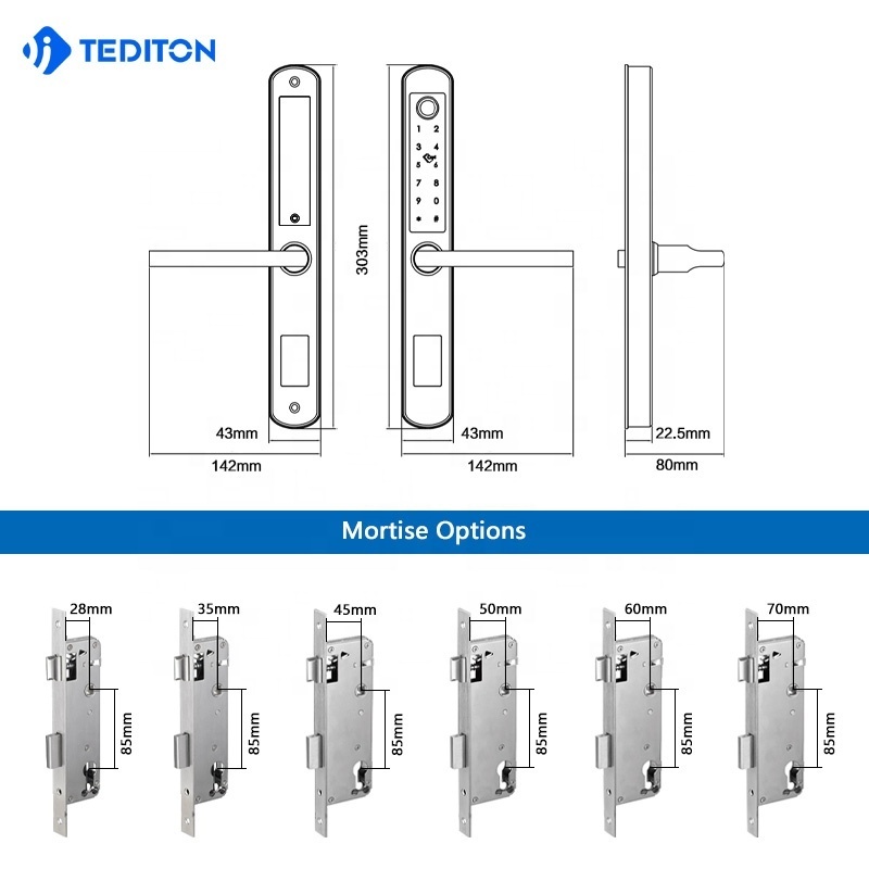 Tediton Waterproof Aluminum Door Lock TTlock APP  Sliding Fingerprint Smart Lock Door