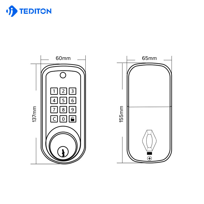 Tediton Zinc Alloy Gate Metal Deadbolt Lock Keypad Mechanical Key Combination Deadbolt Smart Door Lock