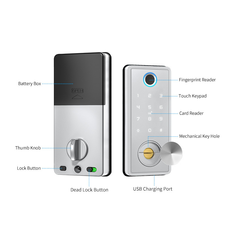 Tediton Mortorised Fingerprint Door Lock Outdoor APP Keypad Combination Deadbolt Smart Door Lock