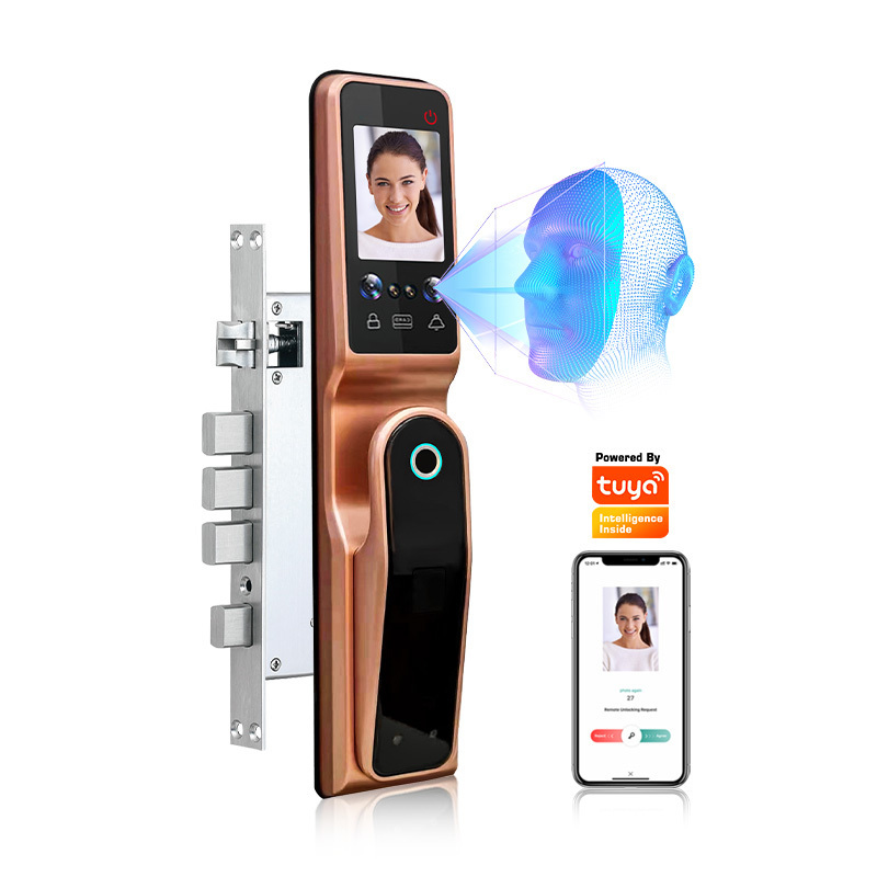 High technology Automatic locking Face Recognition Biometric Cats Eye Fingerprint Tuya APP Wifi Face Door Lock with Camera