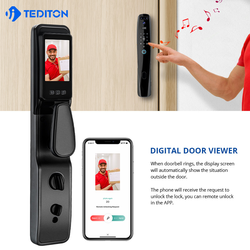 Tediton Biometric Digital Doorbell Tuya Wifi Photo Camera Capture Fingerprint Smart lock with Face Recognition Door Lock