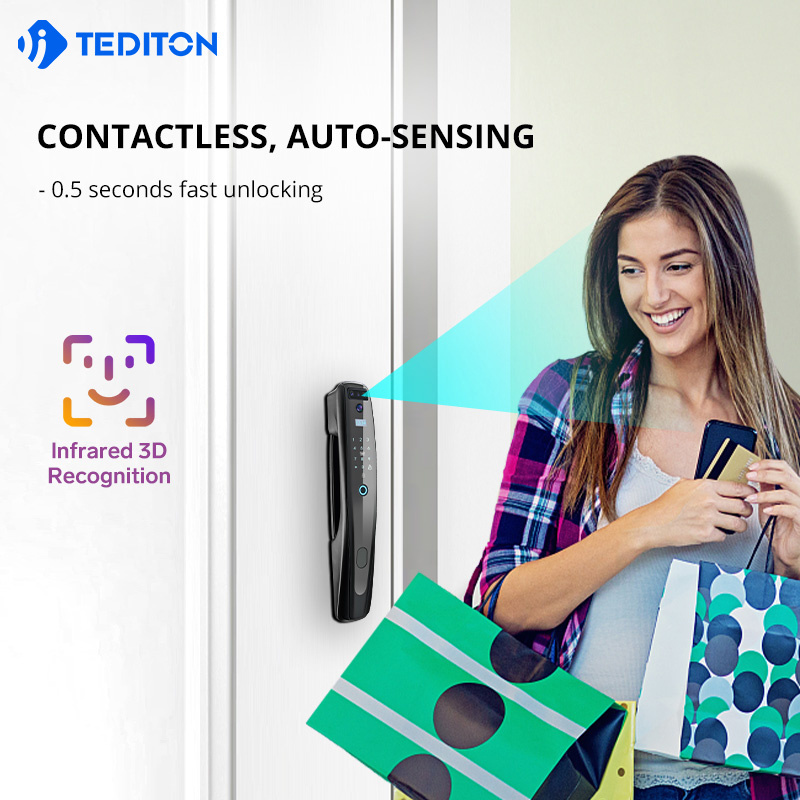 Tediton Biometric Digital Doorbell Tuya Wifi Photo Camera Capture Fingerprint Smart lock with Face Recognition Door Lock