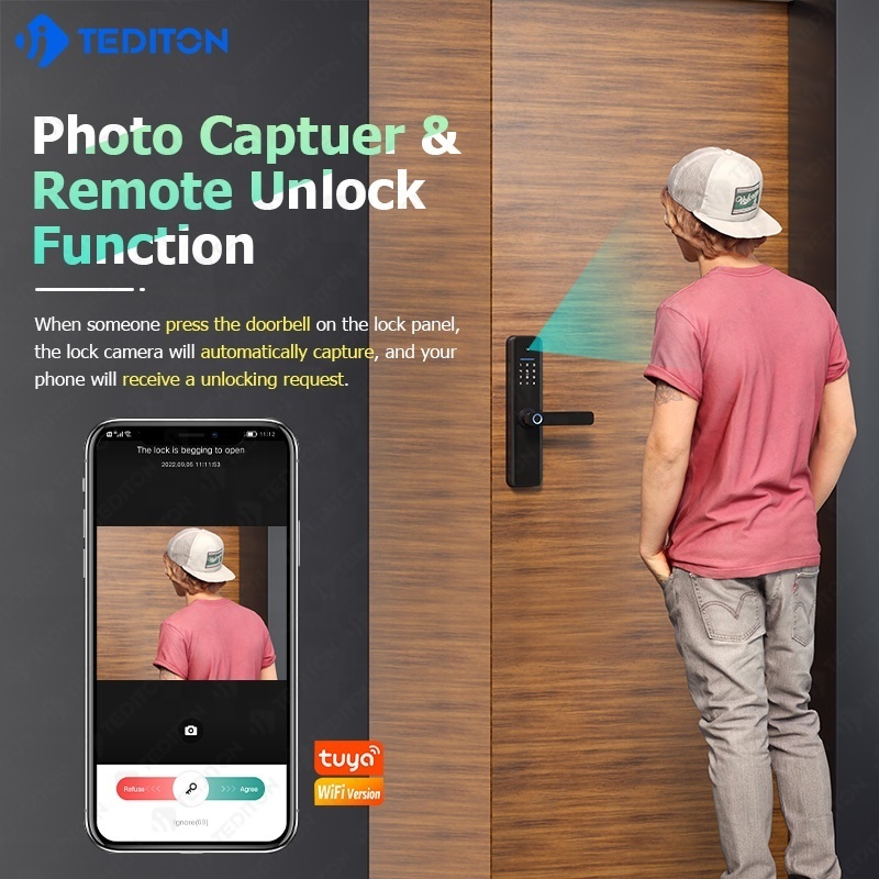 New Intelligent Wifi Camera Door Lock Tuya APP Digital Peephole Viewer Fingerprint Smart Door Lock with Camera