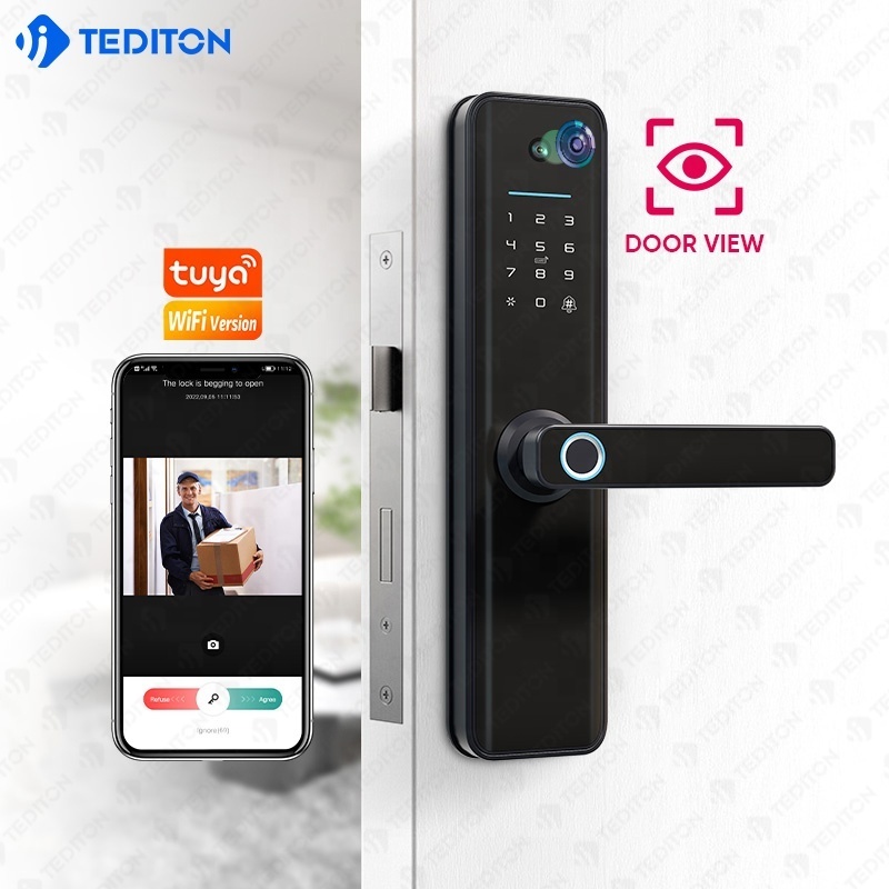 New Intelligent Wifi Camera Door Lock Tuya APP Digital Peephole Viewer Fingerprint Smart Door Lock with Camera