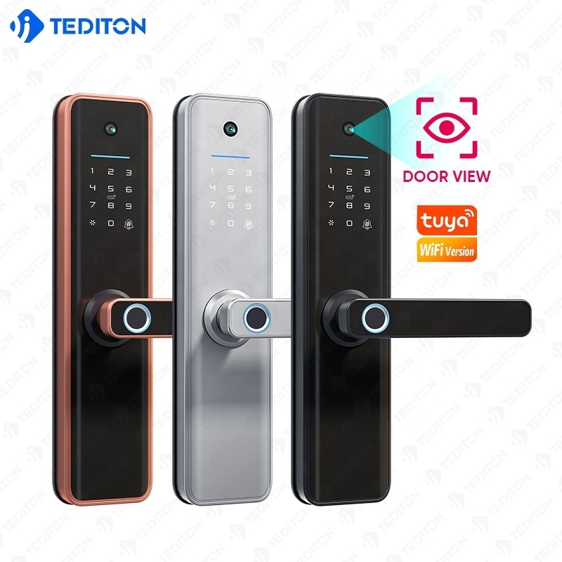 New Intelligent Wifi Camera Door Lock Tuya APP Digital Peephole Viewer Fingerprint Smart Door Lock with Camera