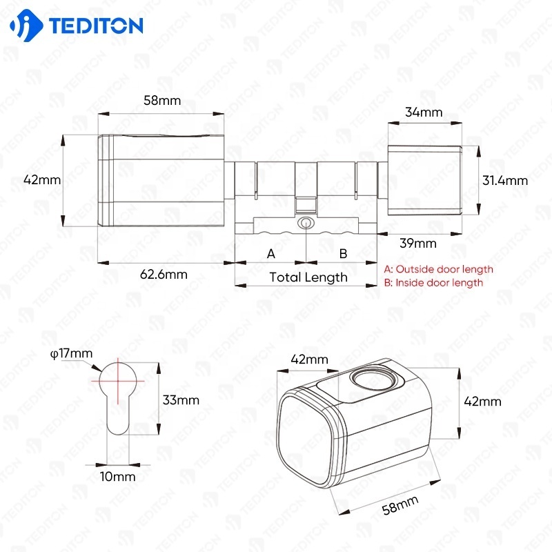 Fechadura Digital OEM Euro smart cylinder pin Card Digital Key Adjustable Cylinder Size TTlock APP Fingerprint Door Lock