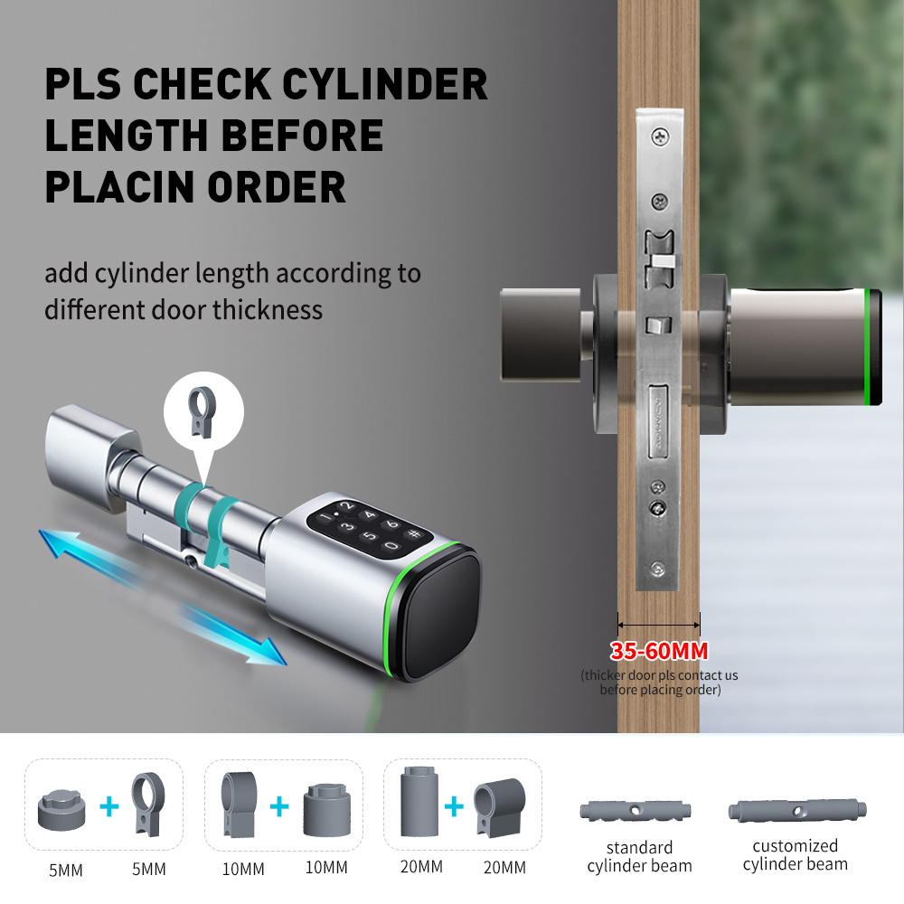 Tediton Euro Cylinder Door Lock Stock in Europe TTlock APP Adjustable Cylinder Size Waterproof Smart Cylinder Lock