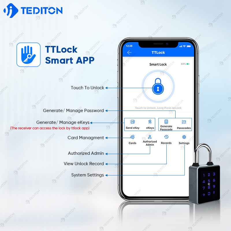 Tediton Security Combination NFC Padlock Ttlock/Tuya App Padlocks and Keys in Bulk Smart padlock  candado con huella digital