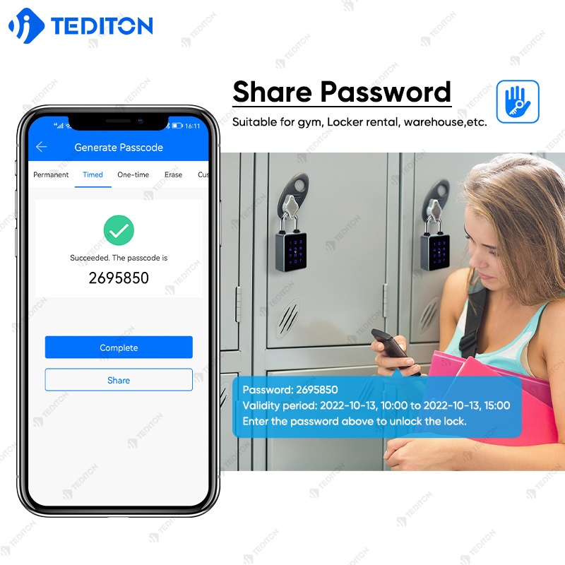 Tediton Security Combination NFC Padlock Ttlock/Tuya App Padlocks and Keys in Bulk Smart padlock  candado con huella digital