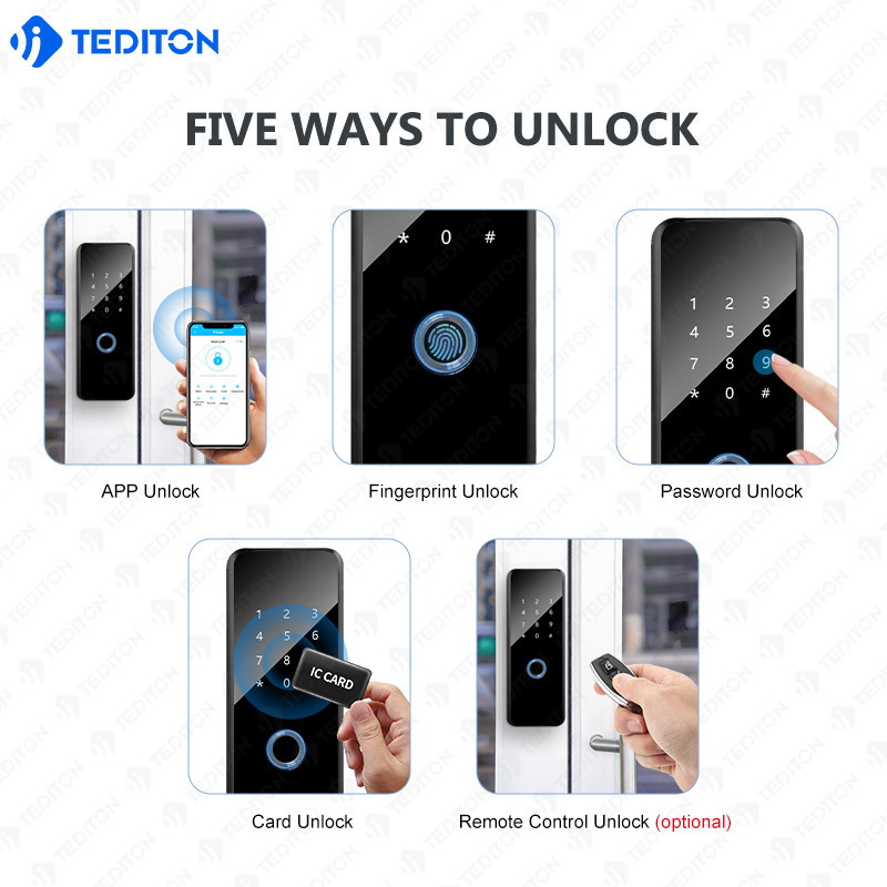 Tediton Waterproof Fingerprint Lock Double Key WiFi Tuya TTlock app Electronic Double side Smart Door Lock