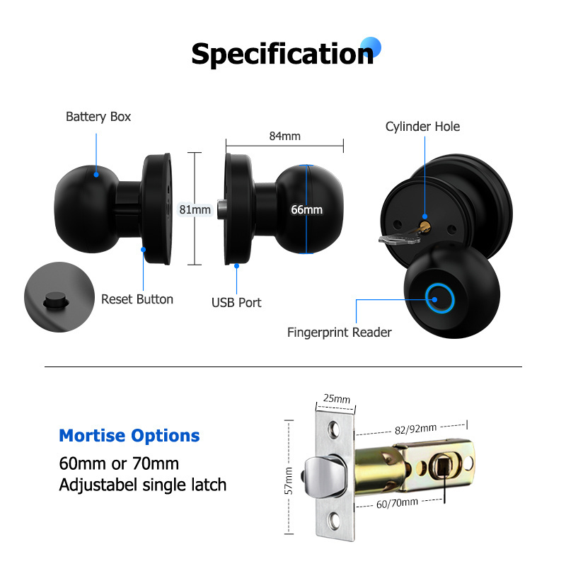 Tediton electronic bedroom interior door privicy locks digital tuya app fingerprint march smart door knobs