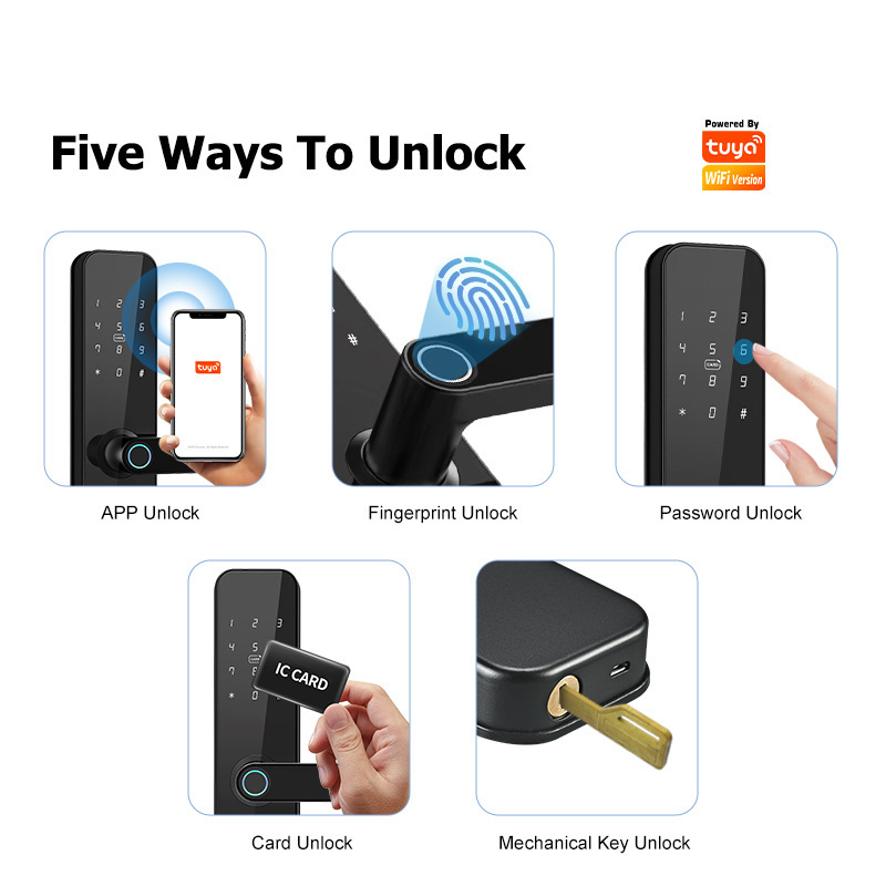 Wifi Zigbee Mobile App Smart Home Electronic Door Lock Aluminum Fingerprint Inside Digital Handle Keyless Tuya Smart Lock