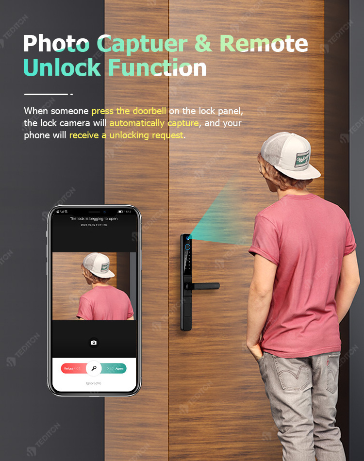 Tuya Wifi Electronic Smart Door Lock With Camera App Remote Control Biometric Handle Doorbell Aluminum Sliding Digital Door Lock