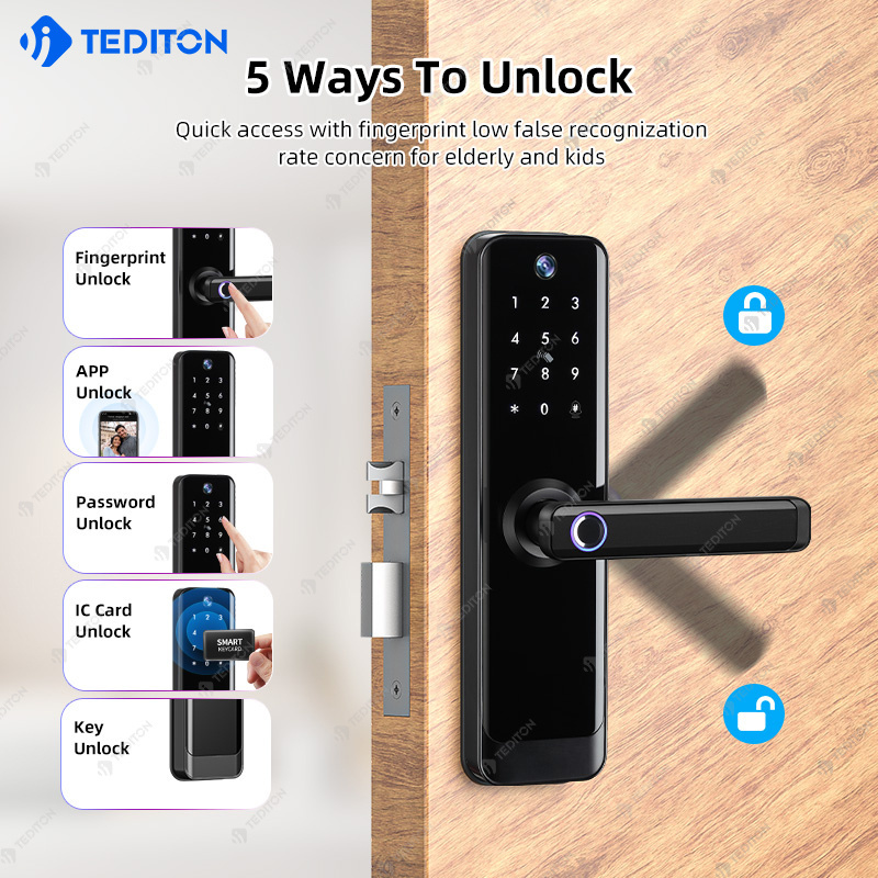 Tuya Wifi Smart Lock Keyless Entry Digital Keypad Fingerprint Door Lock With Camera 2-Way Audio Video Doorbell For Home Hotel