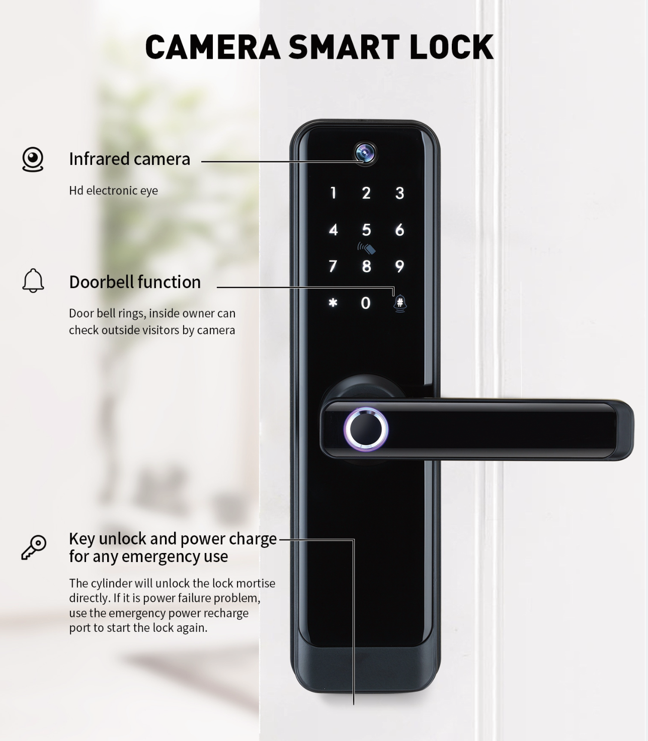 Tuya Wifi Smart Lock Keyless Entry Digital Keypad Fingerprint Door Lock With Camera 2-Way Audio Video Doorbell For Home Hotel