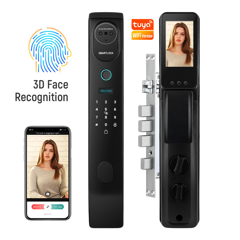 Tediton aluminum alloy Fingerprint doorbell automatic electronic Wifi tuya 3d face recognition smart gate lock with camera