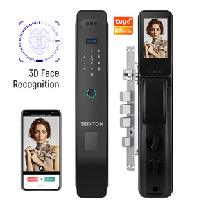 self-locking anti-theft manufacture office smart lock rfid card scan digital glass id 3d face recognition smart door lock