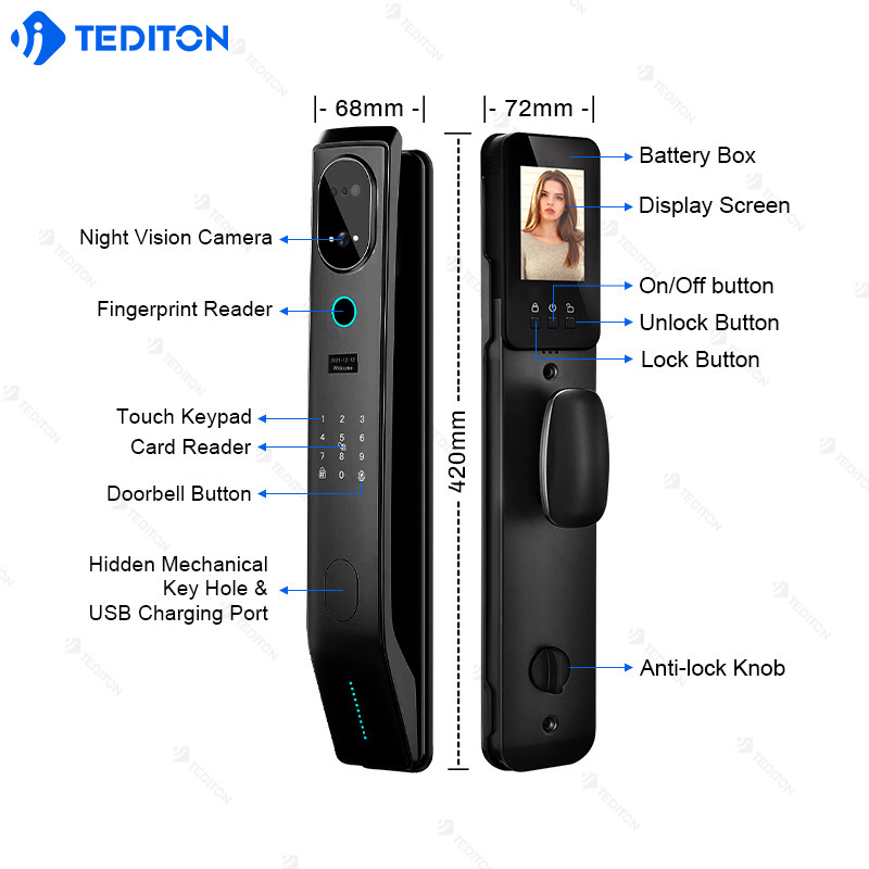 Tediton chapas inteligentes eletronic smart app push pull lock touch biometria exterior wifi fingerprint tuya fechadura digital