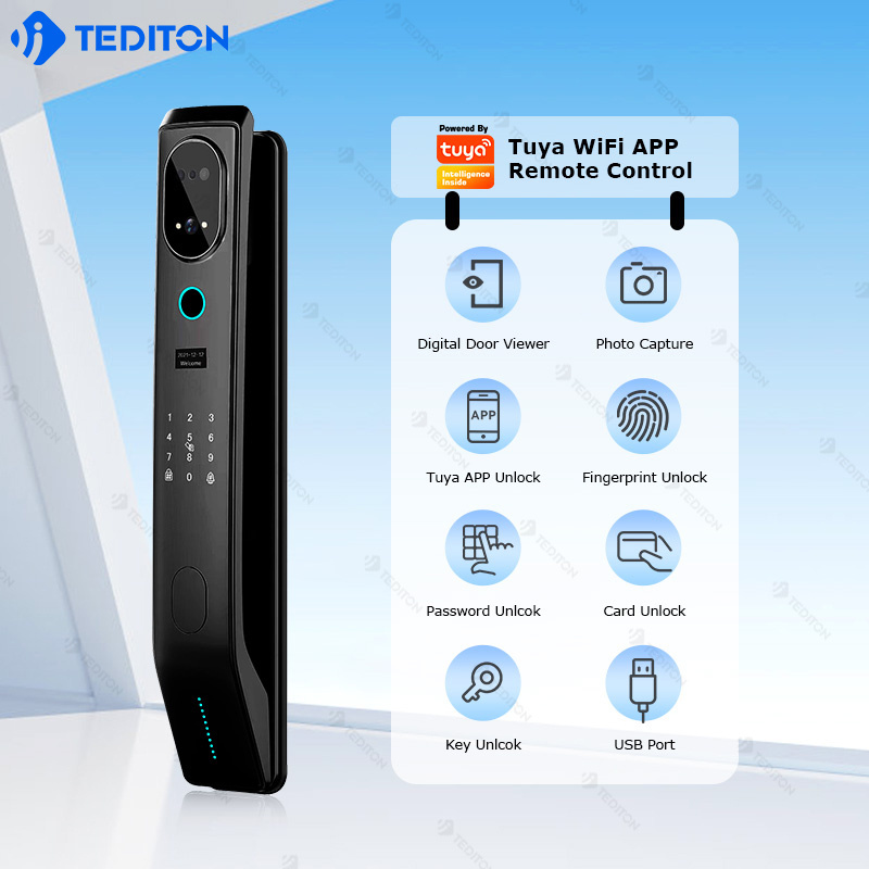 Tediton chapas inteligentes eletronic smart app push pull lock touch biometria exterior wifi fingerprint tuya fechadura digital