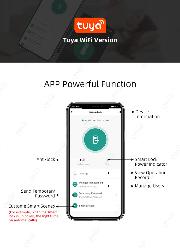 Cerradura Electronica Inteligente Con Interfon Camara Wifi Tuya Smart Cerradura Inteligente Con huella Digital Waterproof