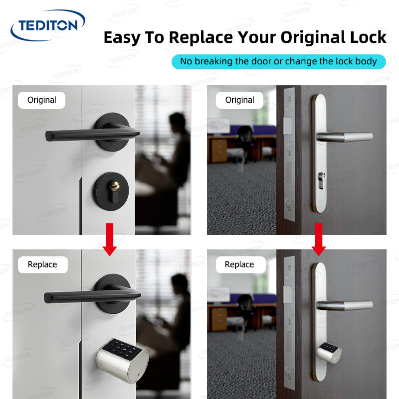 Tediton OEM digital adjustable keyless smart lock door wi-fi european tuya app fingerprint ttlock smart cylinder door lock