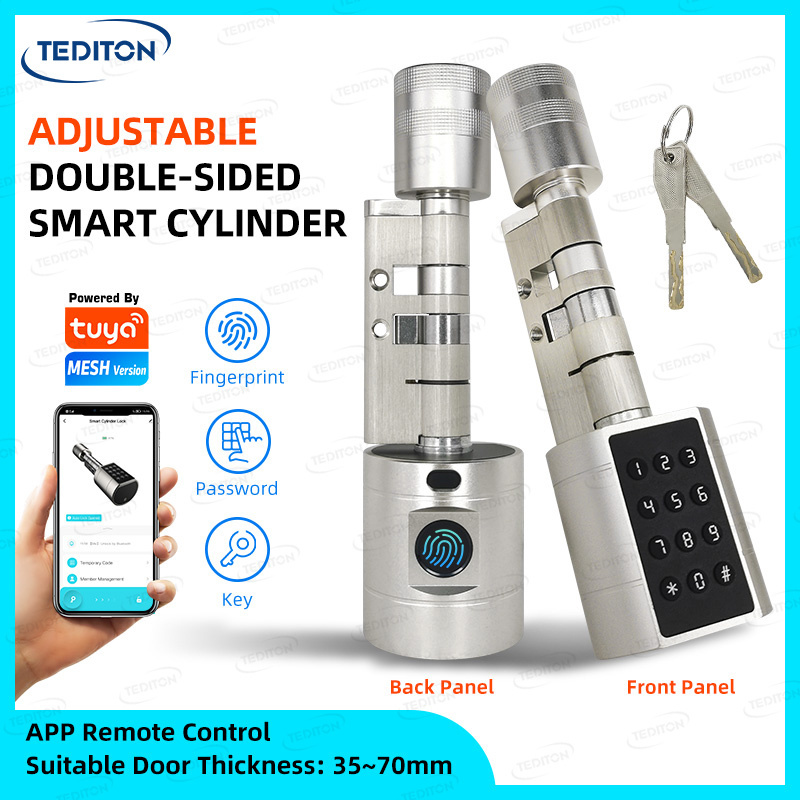 Tediton OEM digital adjustable keyless smart lock door wi-fi european tuya app fingerprint ttlock smart cylinder door lock