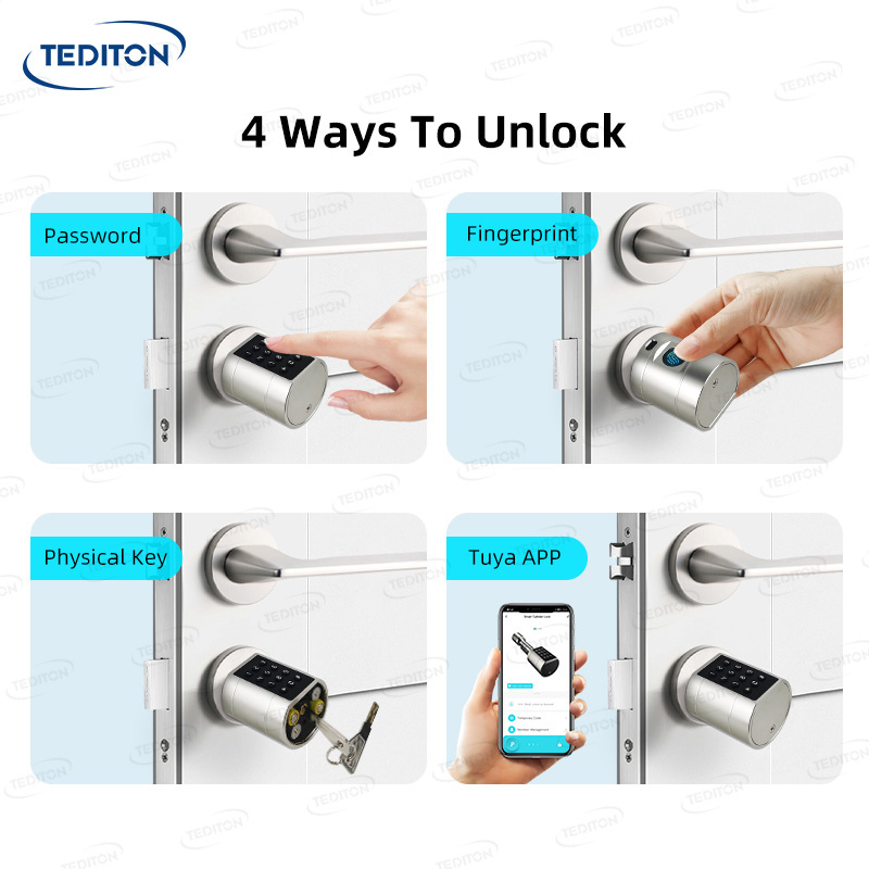 Tediton OEM digital adjustable keyless smart lock door wi-fi european tuya app fingerprint ttlock smart cylinder door lock