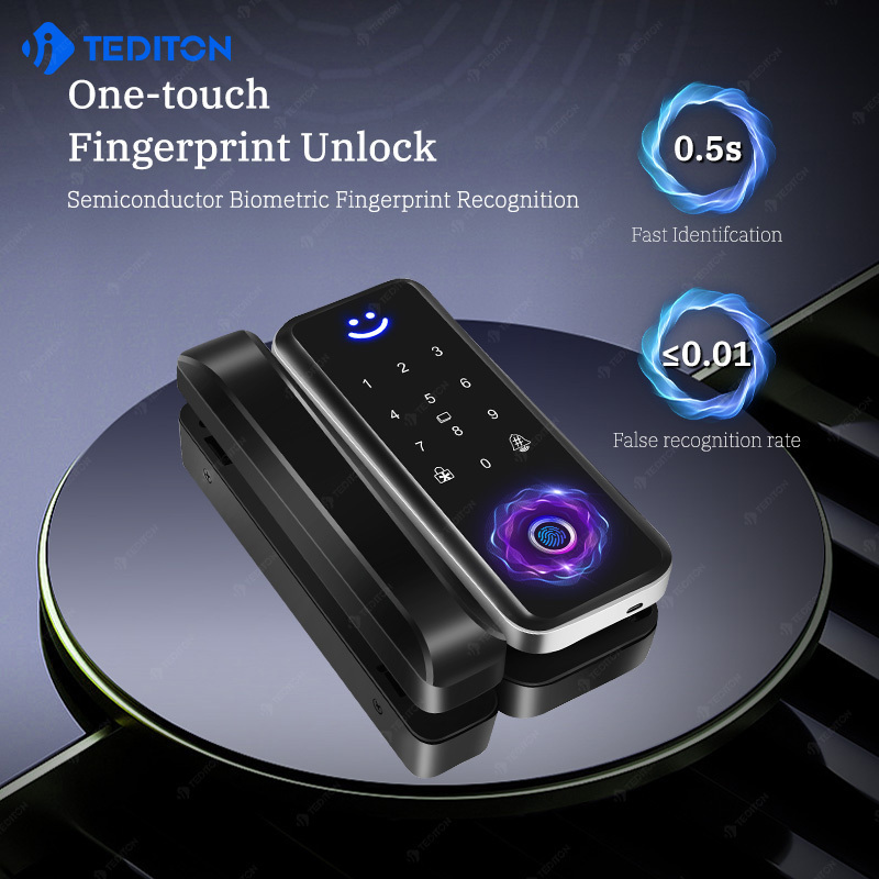 Tediton zinc alloy security double bolt rfid code wifi Remote Control ttlock app Fingerprint smart lock for sliding glass door