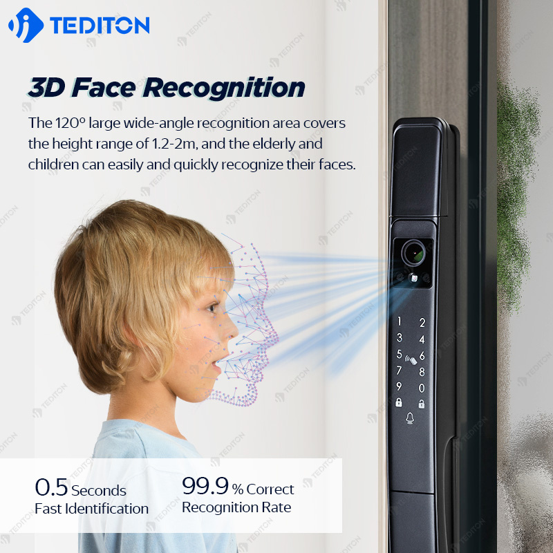 Tediton waterproof WiFi Tuya Face Recognition sliding biometric fingerprint video door phone intercom smart locks compatible